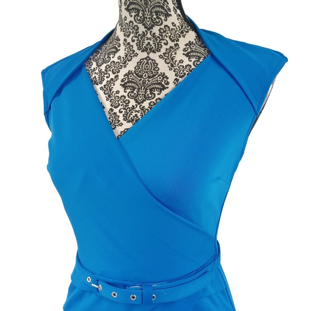 Cache Sleeveless V Neck Retro Look Royal Blue Bod… - image 4